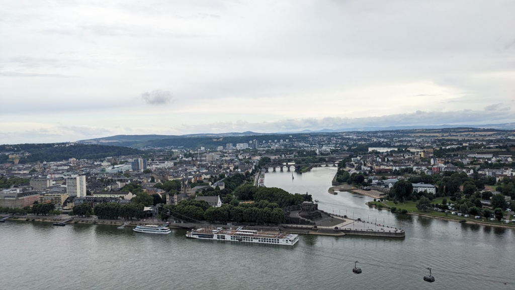 Rhine River view from the Ehrenbreitstein Fortress in Koblenz, Germany